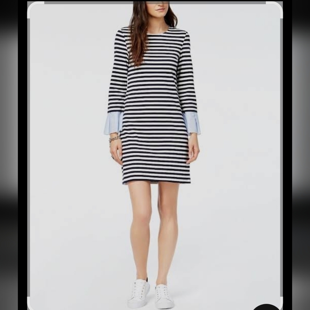 Tommy Hilfiger Blue and White Striped Shift Dress Light Blue Cuff Cocktail SZ XL